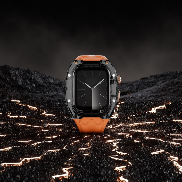 For Apple Watch Series 8 45mm Modified PC Hybrid TPU Watch Case Band(Orange Clear Black) - free shipping - PMc TechLife - Order now!