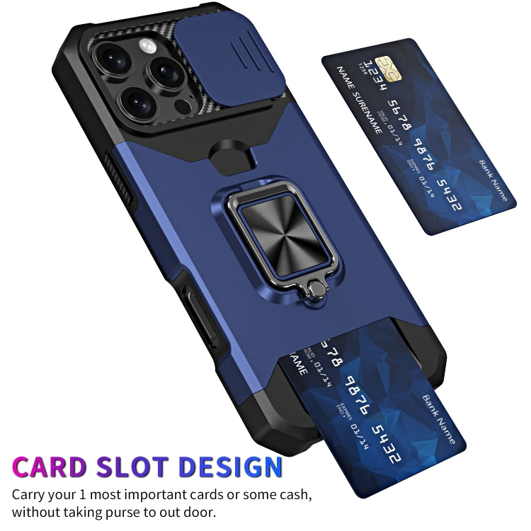 For iPhone 16 Pro Max Camera Shield Card Slot PC+TPU Phone Case(Blue) - iPhone 16 Pro Max Cases by PMC TechLife | Online Shopping South Africa | PMC TechLife | Buy Now Pay Later Mobicred