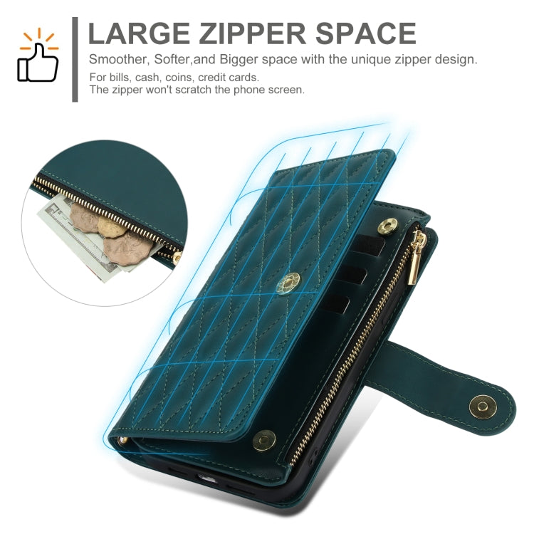 For Samsung Galaxy S24 Ultra 5G YM016 Rhombic Zipper Card Wallet Leather Phone Case with Lanyard(Green) - Galaxy S24 Ultra 5G Cases by PMC Jewellery | Online Shopping South Africa | PMC Jewellery | Buy Now Pay Later Mobicred