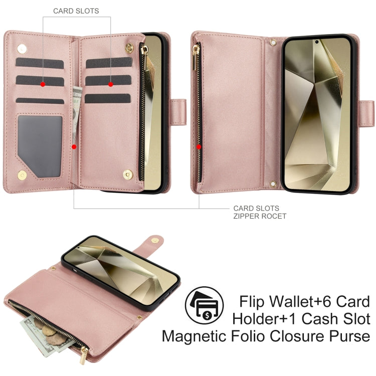 For Samsung Galaxy S24 Ultra 5G YM016 Rhombic Zipper Card Wallet Leather Phone Case with Lanyard(Rose Gold) - Galaxy S24 Ultra 5G Cases by PMC Jewellery | Online Shopping South Africa | PMC Jewellery | Buy Now Pay Later Mobicred