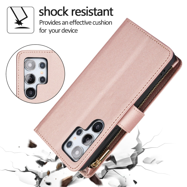 For Samsung Galaxy S24 Ultra 5G YM016 Rhombic Zipper Card Wallet Leather Phone Case with Lanyard(Rose Gold) - Galaxy S24 Ultra 5G Cases by PMC Jewellery | Online Shopping South Africa | PMC Jewellery | Buy Now Pay Later Mobicred