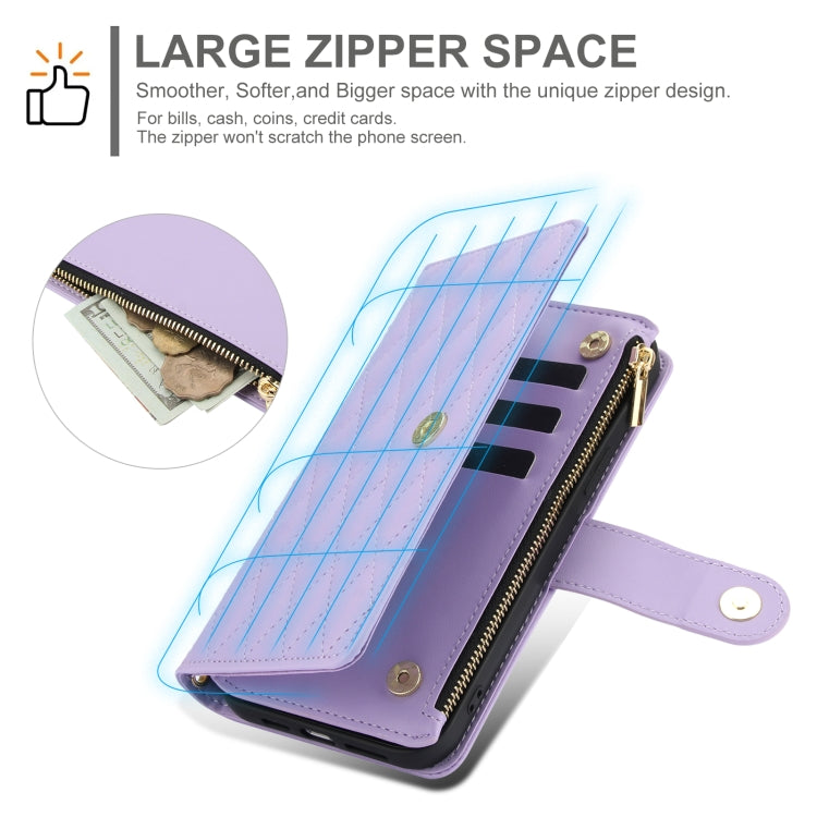 For Samsung Galaxy S24 Ultra 5G YM016 Rhombic Zipper Card Wallet Leather Phone Case with Lanyard(Light Purple) - Galaxy S24 Ultra 5G Cases by PMC Jewellery | Online Shopping South Africa | PMC Jewellery | Buy Now Pay Later Mobicred