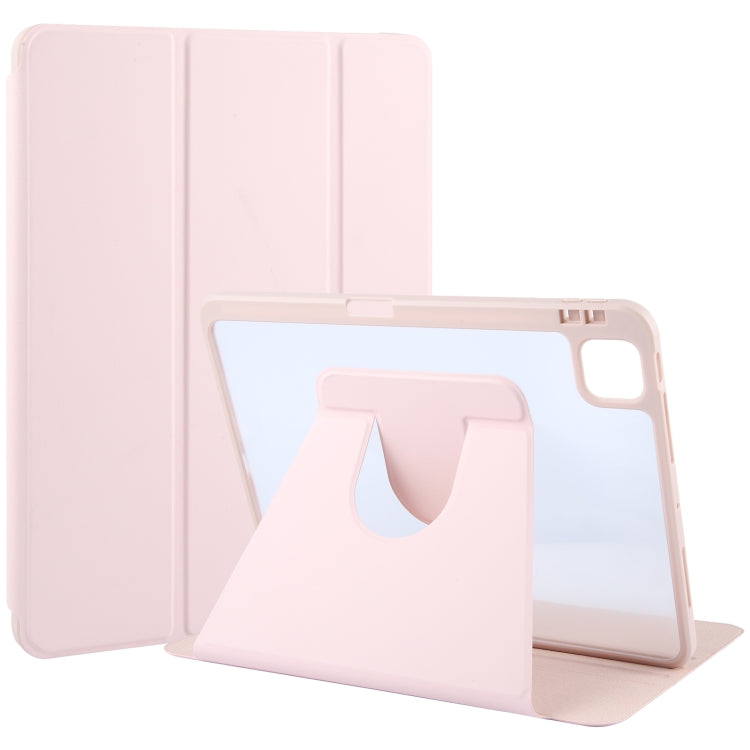 For iPad Pro 12.9 2022 / 2021 / 2020 GEBEI Acrylic TPU 3-folding Rotating Smart Tablet Leather Case withh Pen Slot(Pink) - free shipping - PMc TechLife - Order now!