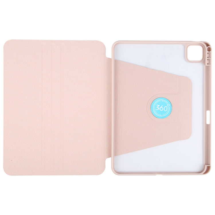For iPad Pro 11 2024 GEBEI Acrylic TPU 3-folding Rotating Smart Tablet Leather Case withh Pen Slot(Pink) - iPad Pro 11 2024 Cases by GEBEI | Online Shopping South Africa | PMC TechLife | Buy Now Pay Later Mobicred