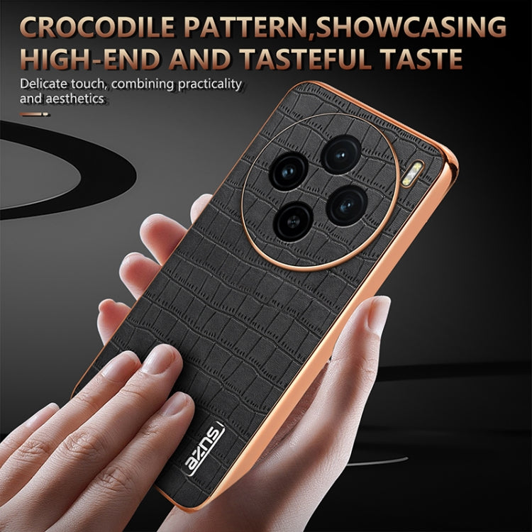 For vivo X100 5G AZNS Electroplated Frame Crocodile Texture Full Coverage Phone Case(Black) - X100 Cases by AZNS | Online Shopping South Africa | PMC Jewellery | Buy Now Pay Later Mobicred