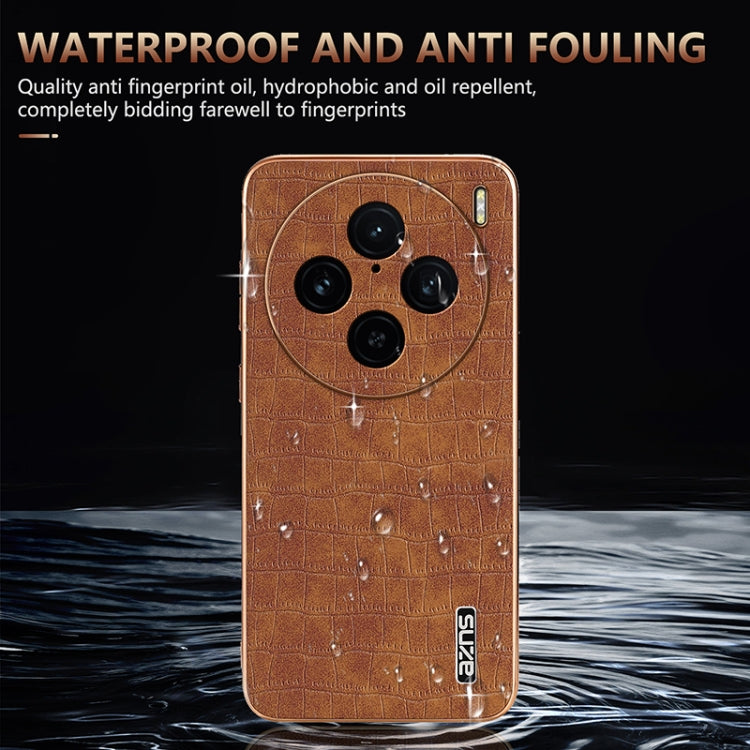 For vivo X100 Pro 5G / X100s Pro AZNS Electroplated Frame Crocodile Texture Full Coverage Phone Case(Brown) - X100 Pro Cases by AZNS | Online Shopping South Africa | PMC Jewellery | Buy Now Pay Later Mobicred