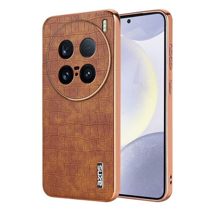 For vivo X100 Ultra AZNS Electroplated Frame Crocodile Texture Full Coverage Phone Case(Brown) - vivo Cases by AZNS | Online Shopping South Africa | PMC Jewellery | Buy Now Pay Later Mobicred