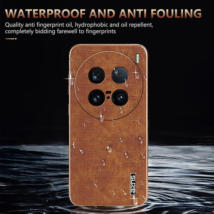 For vivo X100 Ultra AZNS Electroplated Frame Crocodile Texture Full Coverage Phone Case(Brown) - vivo Cases by AZNS | Online Shopping South Africa | PMC Jewellery | Buy Now Pay Later Mobicred