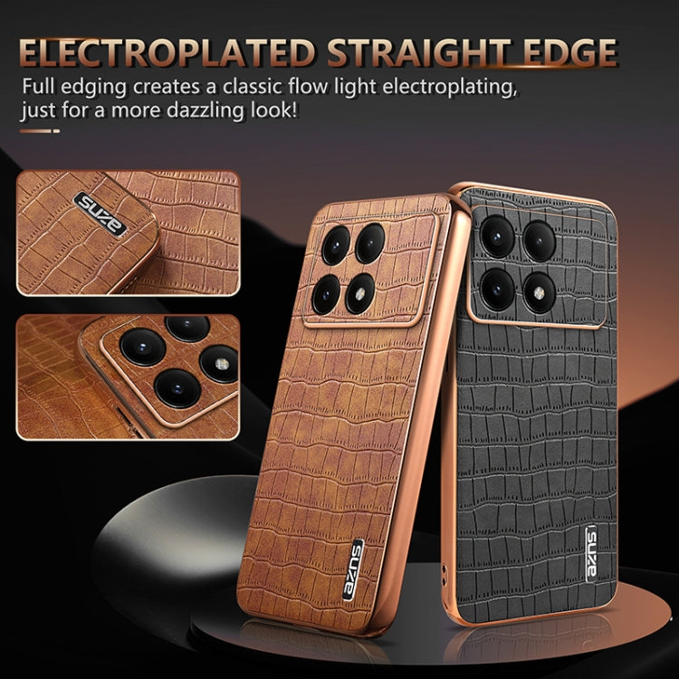 For Redmi K70 / K70 Pro AZNS Electroplated Frame Crocodile Texture Full Coverage Phone Case(Brown) - K70 Cases by AZNS | Online Shopping South Africa | PMC Jewellery | Buy Now Pay Later Mobicred