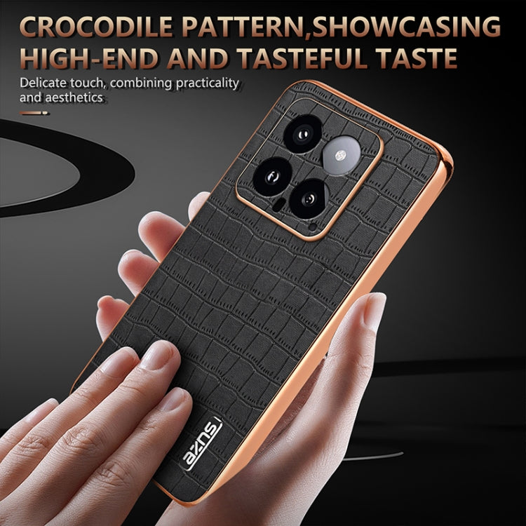 For Xiaomi 14 AZNS Electroplated Frame Crocodile Texture Full Coverage Phone Case(Brown) - 14 Cases by AZNS | Online Shopping South Africa | PMC Jewellery | Buy Now Pay Later Mobicred