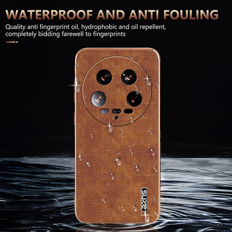 For Xiaomi 14 Ultra AZNS Electroplated Frame Crocodile Texture Full Coverage Phone Case(Brown) - 14 Ultra Cases by AZNS | Online Shopping South Africa | PMC Jewellery | Buy Now Pay Later Mobicred