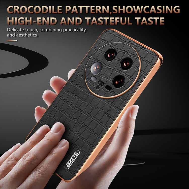 For Xiaomi 14 Ultra AZNS Electroplated Frame Crocodile Texture Full Coverage Phone Case(White) - 14 Ultra Cases by AZNS | Online Shopping South Africa | PMC Jewellery | Buy Now Pay Later Mobicred