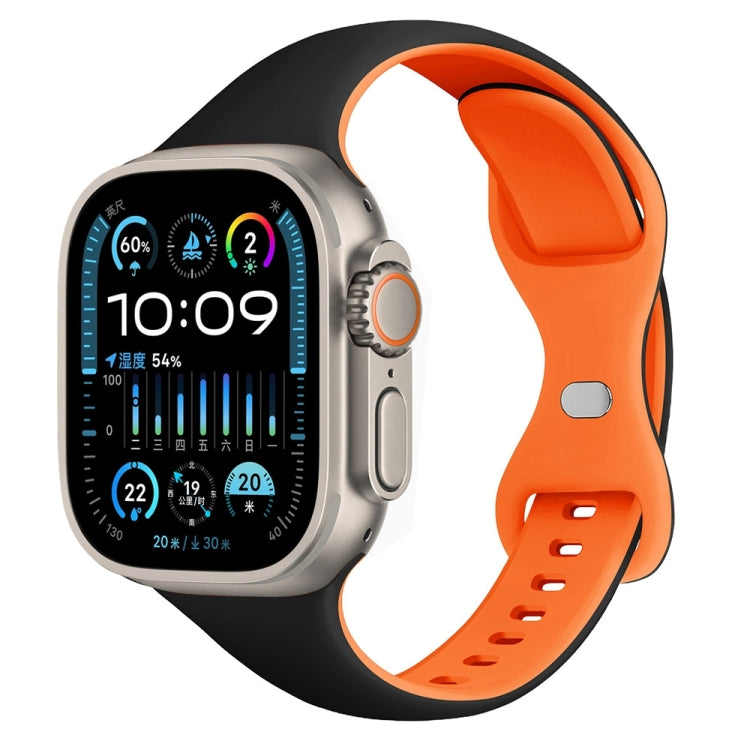 For Apple Watch Ultra 49mm Two Color Slim Butterfly Buckle Silicone Watch Band(Black Orange) - free shipping - PMc TechLife - Order now!