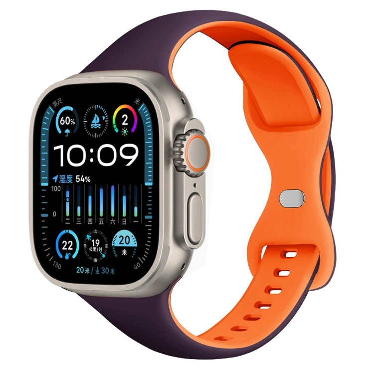 For Apple Watch Ultra 49mm Two Color Slim Butterfly Buckle Silicone Watch Band(Dark Purple Orange) - free shipping - PMc TechLife - Order now!