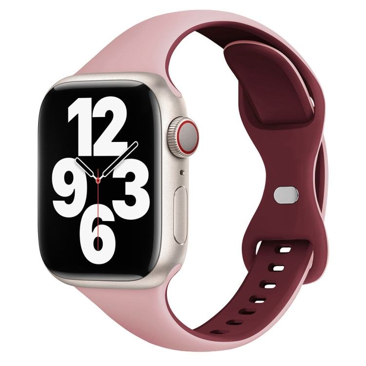 For Apple Watch SE 2022 44mm Two Color Slim Butterfly Buckle Silicone Watch Band(Pink Wine Red) - free shipping - PMc TechLife - Order now!