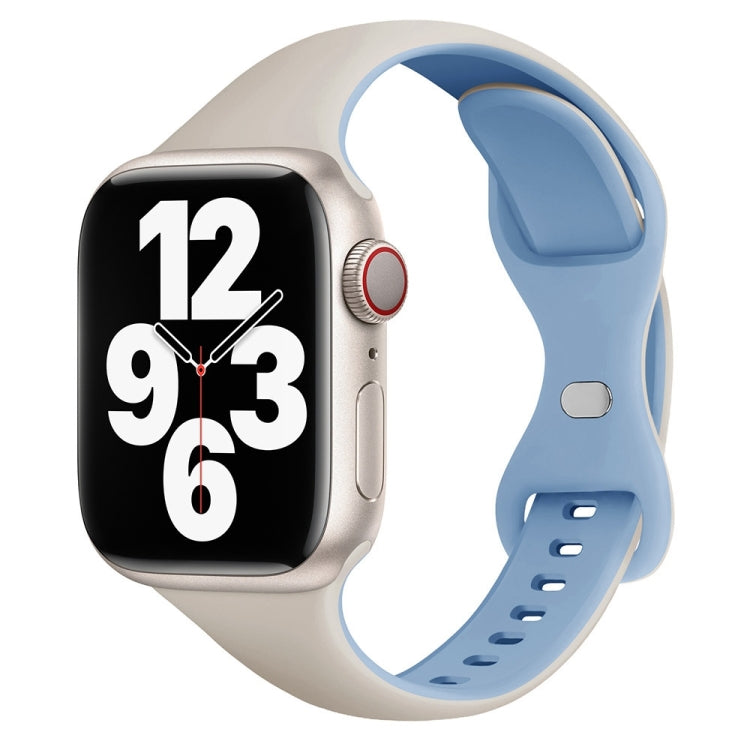 For Apple Watch SE 2022 44mm Two Color Slim Butterfly Buckle Silicone Watch Band(White Fog Blue) - free shipping - PMc TechLife - Order now!