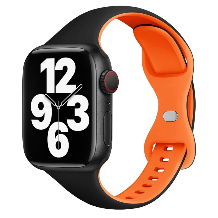 For Apple Watch SE 2022 44mm Two Color Slim Butterfly Buckle Silicone Watch Band(Black Orange) - free shipping - PMc TechLife - Order now!
