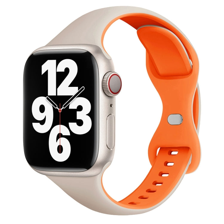 For Apple Watch Series 3 38mm Two Color Slim Butterfly Buckle Silicone Watch Band(Starlight Orange) - free shipping - PMc TechLife - Order now!