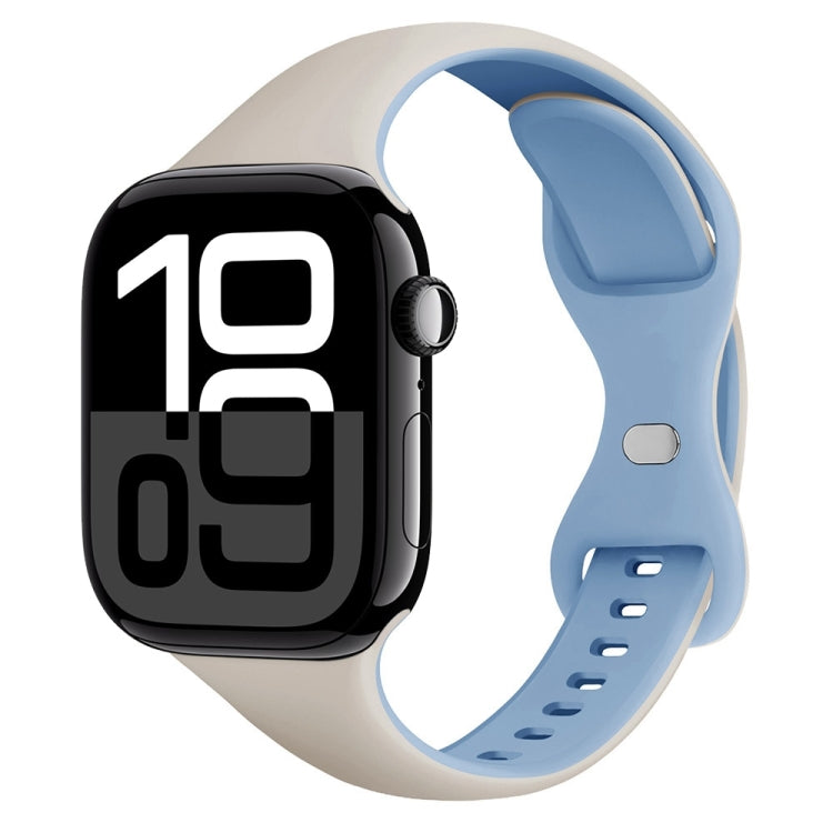 For Apple Watch Series 10 46mm Two Color Slim Butterfly Buckle Silicone Watch Band(White Fog Blue) - free shipping - PMc TechLife - Order now!