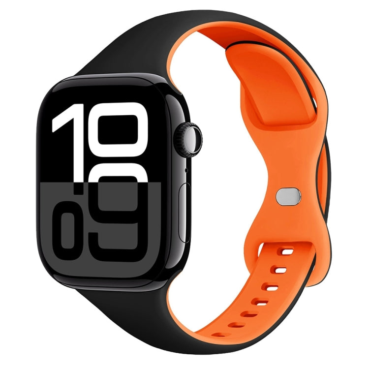 For Apple Watch Series 10 46mm Two Color Slim Butterfly Buckle Silicone Watch Band(Black Orange) - free shipping - PMc TechLife - Order now!