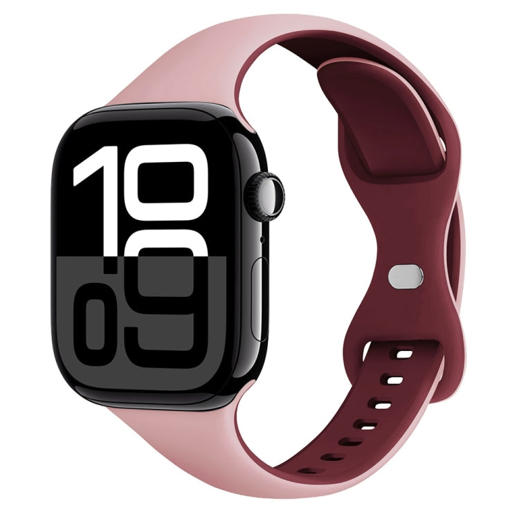 For Apple Watch Series 10 42mm Two Color Slim Butterfly Buckle Silicone Watch Band(Pink Wine Red) - free shipping - PMc TechLife - Order now!