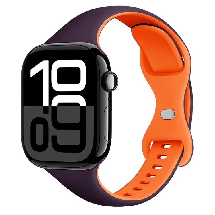 For Apple Watch Series 10 42mm Two Color Slim Butterfly Buckle Silicone Watch Band(Dark Purple Orange) - free shipping - PMc TechLife - Order now!