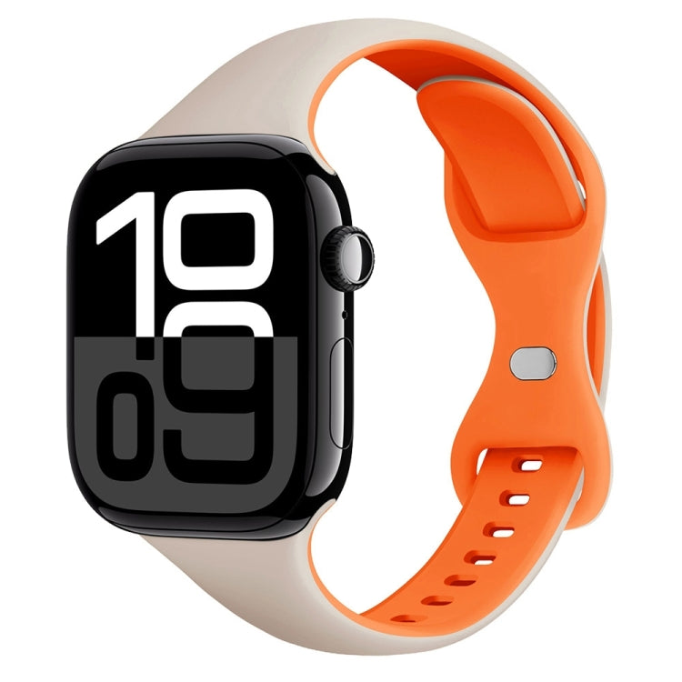For Apple Watch Series 10 42mm Two Color Slim Butterfly Buckle Silicone Watch Band(Starlight Orange) - free shipping - PMc TechLife - Order now!