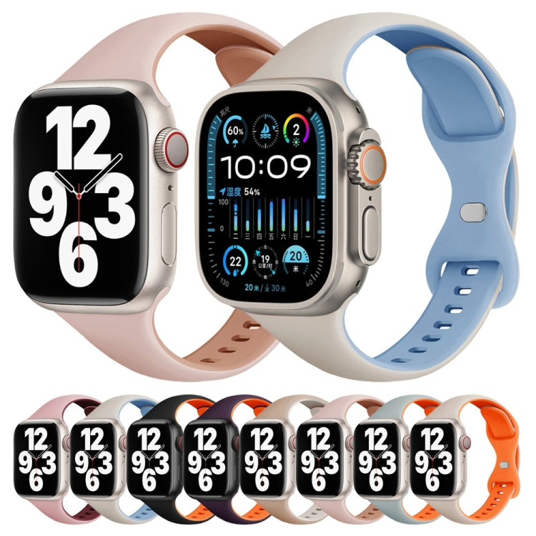 For Apple Watch SE 2022 40mm Two Color Slim Butterfly Buckle Silicone Watch Band(Pink Wine Red) - free shipping - PMc TechLife - Order now!