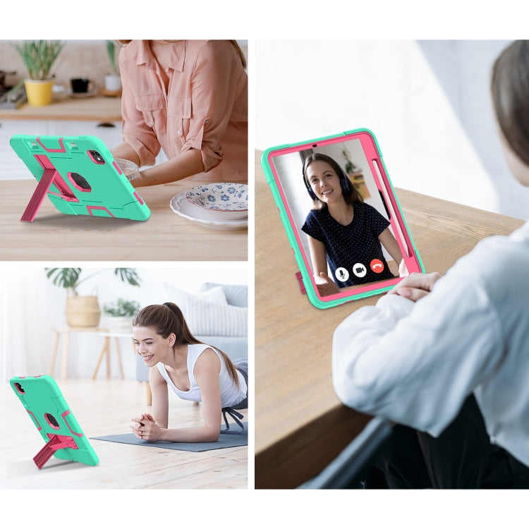 For iPad Pro 11 2024 Contrast Color Silicone Acrylic PC Tablet Case with Holder(Mint Green Rose Red) - iPad Pro 11 2024 Cases by PMC TechLife | Online Shopping South Africa | PMC TechLife | Buy Now Pay Later Mobicred