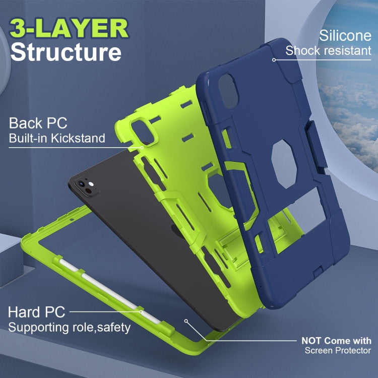 For iPad Pro 11 2024 Contrast Color Silicone Acrylic PC Tablet Case with Holder(Navy Blue Yellow Green) - iPad Pro 11 2024 Cases by PMC TechLife | Online Shopping South Africa | PMC TechLife | Buy Now Pay Later Mobicred