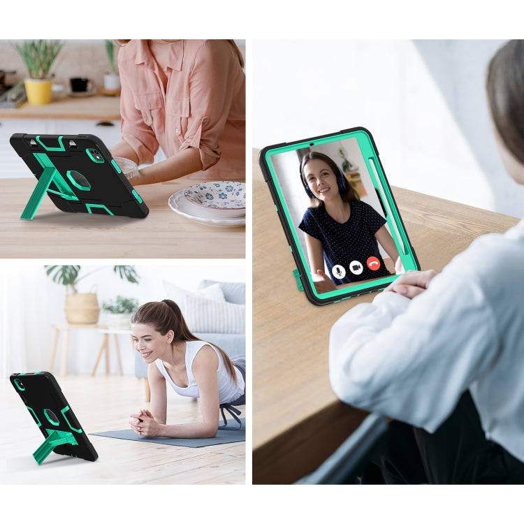 For iPad Pro 11 2024 Contrast Color Silicone Acrylic PC Tablet Case with Holder(Black Mint Green) - iPad Pro 11 2024 Cases by PMC TechLife | Online Shopping South Africa | PMC TechLife | Buy Now Pay Later Mobicred