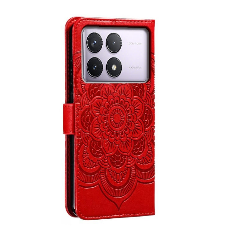 For Xiaomi Redmi K70 Sun Mandala Embossing Pattern Phone Leather Case(Red) - K70 Cases by PMC Jewellery | Online Shopping South Africa | PMC Jewellery | Buy Now Pay Later Mobicred