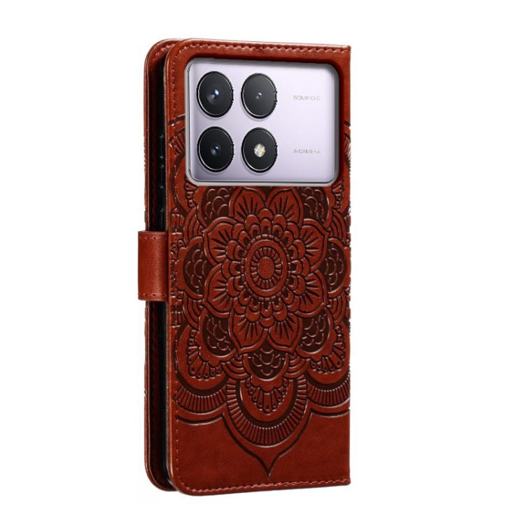 For Xiaomi Redmi K70 Sun Mandala Embossing Pattern Phone Leather Case(Brown) - K70 Cases by PMC Jewellery | Online Shopping South Africa | PMC Jewellery | Buy Now Pay Later Mobicred