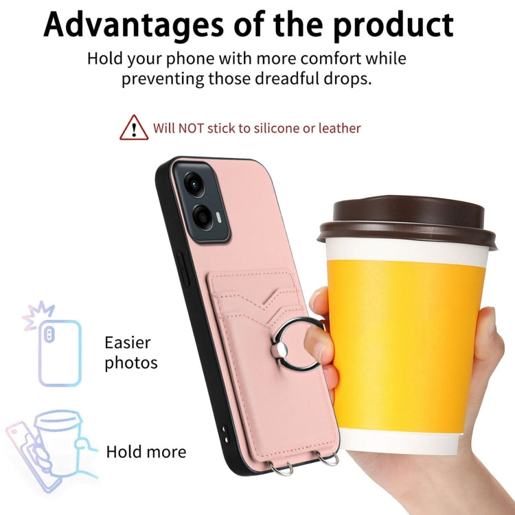 For Motorola Moto G 5G 2024 R20 Crossbody Rope Ring Card Holder Phone Case(Pink) - Motorola Cases by PMC Jewellery | Online Shopping South Africa | PMC Jewellery | Buy Now Pay Later Mobicred