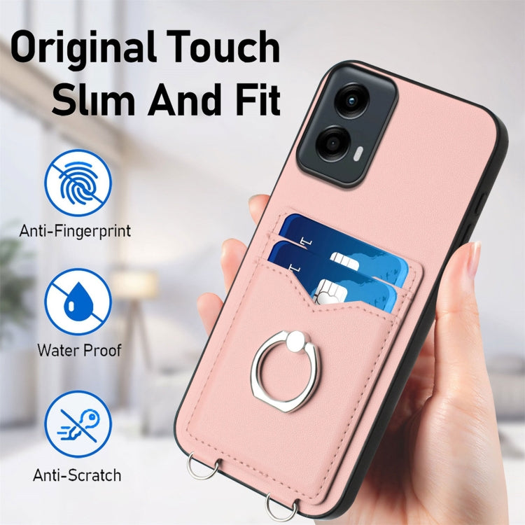 For Motorola Moto G 5G 2024 R20 Crossbody Rope Ring Card Holder Phone Case(Pink) - Motorola Cases by PMC Jewellery | Online Shopping South Africa | PMC Jewellery | Buy Now Pay Later Mobicred