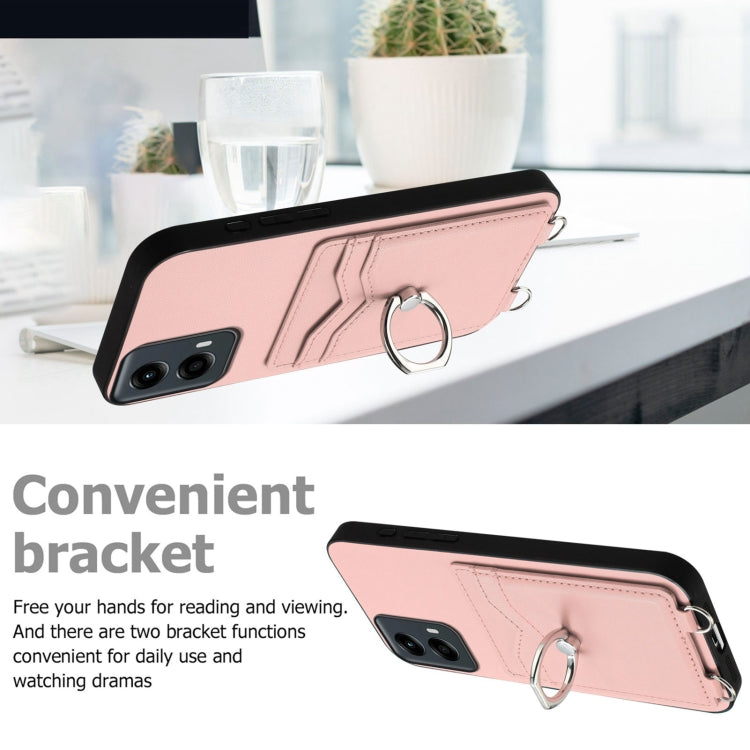 For Motorola Moto G 5G 2024 R20 Crossbody Rope Ring Card Holder Phone Case(Pink) - Motorola Cases by PMC Jewellery | Online Shopping South Africa | PMC Jewellery | Buy Now Pay Later Mobicred