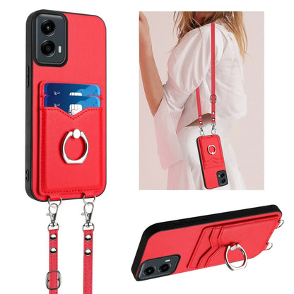 For Motorola Moto G 5G 2024 R20 Crossbody Rope Ring Card Holder Phone Case(Red) - Motorola Cases by PMC Jewellery | Online Shopping South Africa | PMC Jewellery | Buy Now Pay Later Mobicred