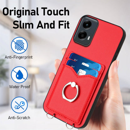 For Motorola Moto G 5G 2024 R20 Crossbody Rope Ring Card Holder Phone Case(Red) - Motorola Cases by PMC Jewellery | Online Shopping South Africa | PMC Jewellery | Buy Now Pay Later Mobicred