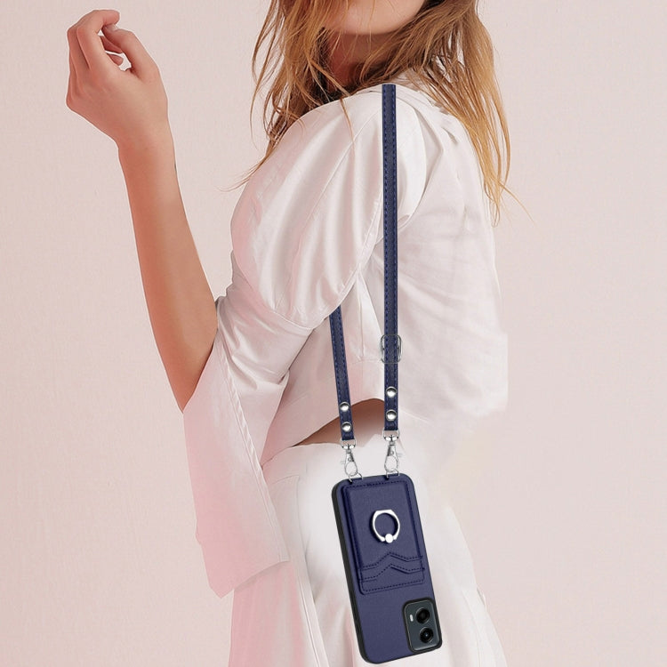 For Motorola Moto G 5G 2024 R20 Crossbody Rope Ring Card Holder Phone Case(Blue) - free shipping - PMC Jewellery - Order now!