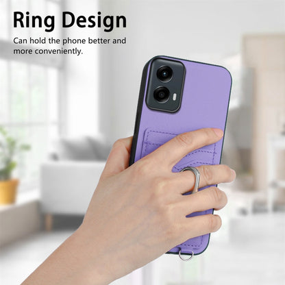 For Motorola Moto G 5G 2024 R20 Crossbody Rope Ring Card Holder Phone Case(Purple) - Motorola Cases by PMC Jewellery | Online Shopping South Africa | PMC Jewellery | Buy Now Pay Later Mobicred