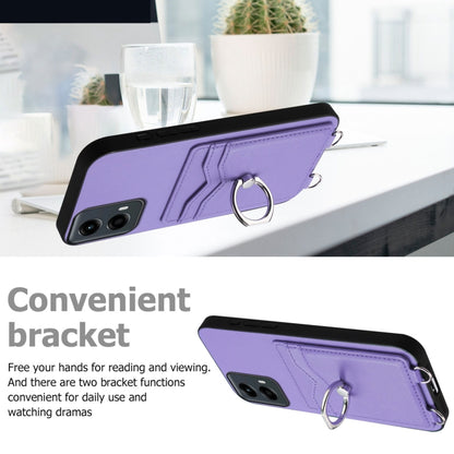 For Motorola Moto G 5G 2024 R20 Crossbody Rope Ring Card Holder Phone Case(Purple) - Motorola Cases by PMC Jewellery | Online Shopping South Africa | PMC Jewellery | Buy Now Pay Later Mobicred