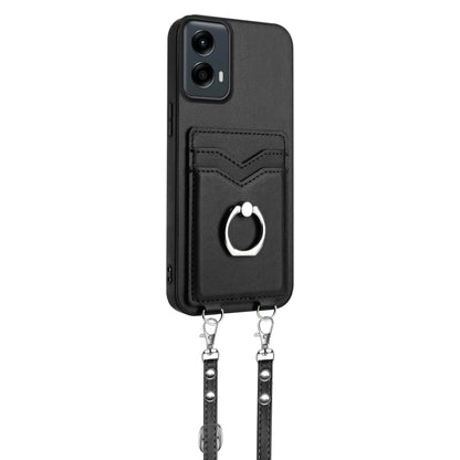 For Motorola Moto G Play 2024 5G R20 Crossbody Rope Ring Card Holder Phone Case(Black) - Motorola Cases by PMC Jewellery | Online Shopping South Africa | PMC Jewellery | Buy Now Pay Later Mobicred