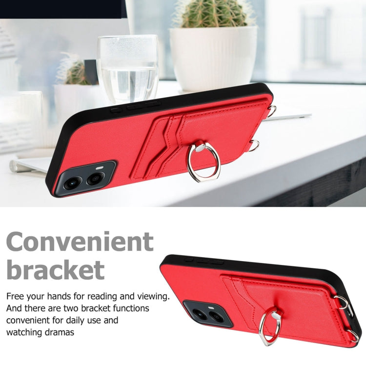 For Motorola Moto G Play 2024 5G R20 Crossbody Rope Ring Card Holder Phone Case(Red) - Motorola Cases by PMC Jewellery | Online Shopping South Africa | PMC Jewellery | Buy Now Pay Later Mobicred