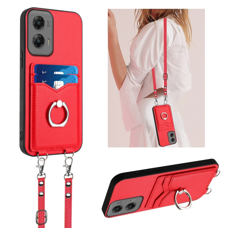 For Motorola Moto G Stylus 5G 2024 R20 Crossbody Rope Ring Card Holder Phone Case(Red) - Motorola Cases by PMC Jewellery | Online Shopping South Africa | PMC Jewellery | Buy Now Pay Later Mobicred