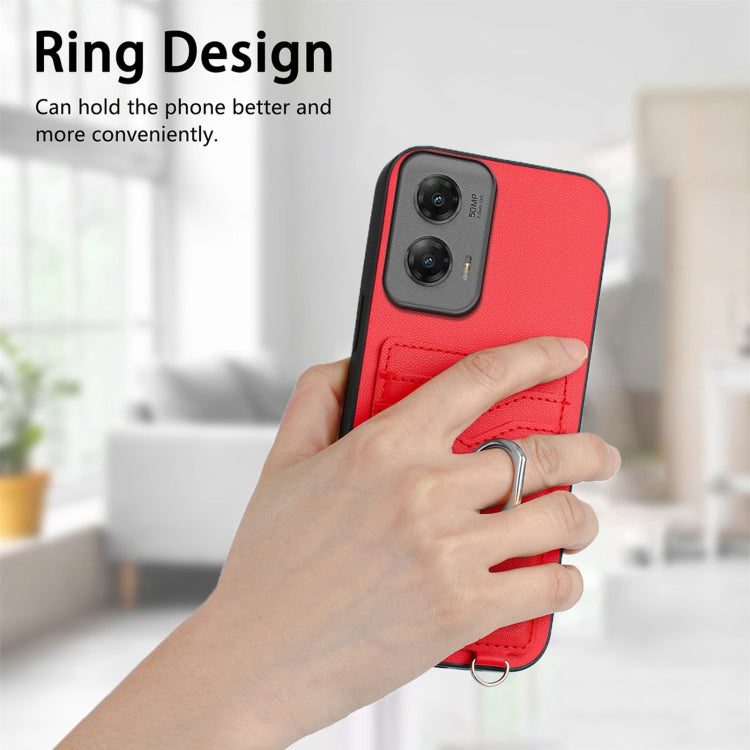 For Motorola Moto G Stylus 5G 2024 R20 Crossbody Rope Ring Card Holder Phone Case(Red) - Motorola Cases by PMC Jewellery | Online Shopping South Africa | PMC Jewellery | Buy Now Pay Later Mobicred