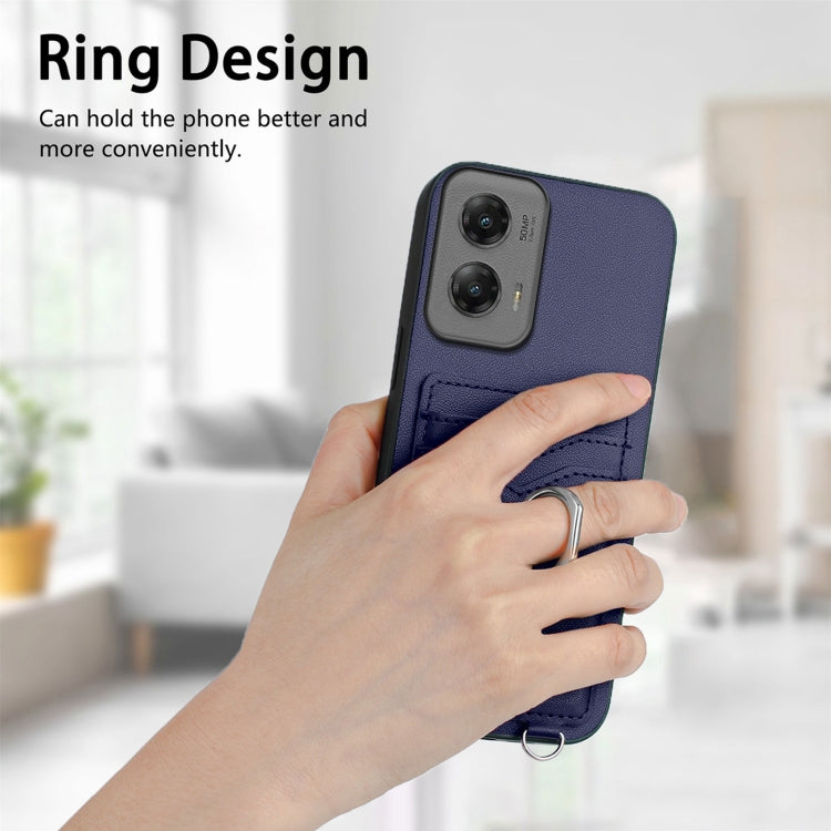 For Motorola Moto G Stylus 5G 2024 R20 Crossbody Rope Ring Card Holder Phone Case(Blue) - Motorola Cases by PMC Jewellery | Online Shopping South Africa | PMC Jewellery | Buy Now Pay Later Mobicred