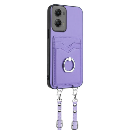 For Motorola Moto G Stylus 5G 2024 R20 Crossbody Rope Ring Card Holder Phone Case(Purple) - Motorola Cases by PMC Jewellery | Online Shopping South Africa | PMC Jewellery | Buy Now Pay Later Mobicred