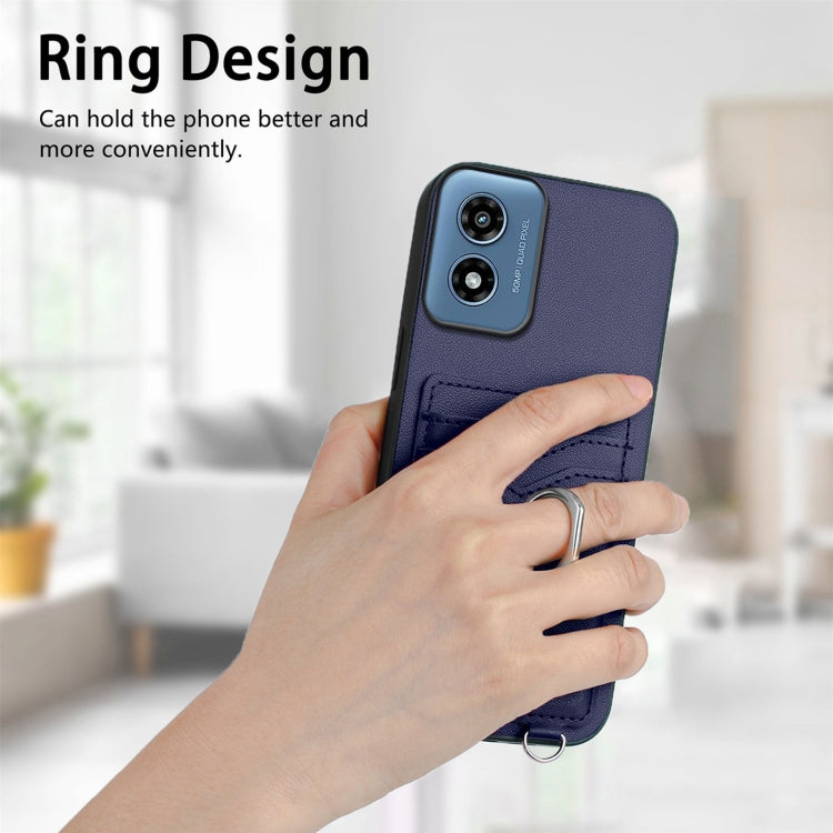For Motorola Moto G Play 2024 4G R20 Crossbody Rope Ring Card Holder Phone Case(Blue) - Motorola Cases by PMC Jewellery | Online Shopping South Africa | PMC Jewellery | Buy Now Pay Later Mobicred