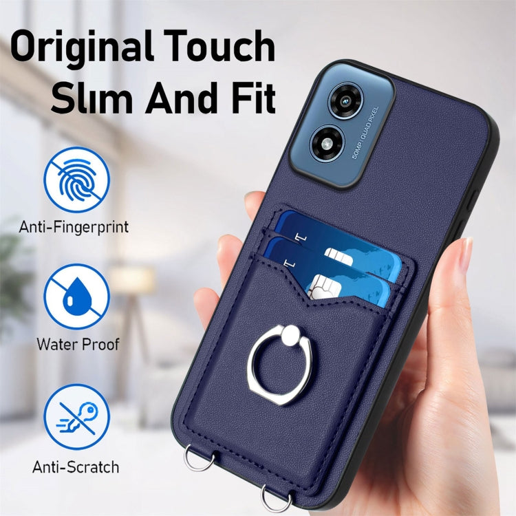 For Motorola Moto G Play 2024 4G R20 Crossbody Rope Ring Card Holder Phone Case(Blue) - Motorola Cases by PMC Jewellery | Online Shopping South Africa | PMC Jewellery | Buy Now Pay Later Mobicred
