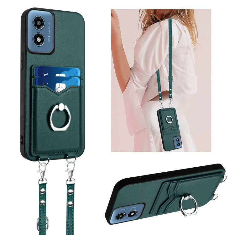 For Motorola Moto G Play 2024 4G R20 Crossbody Rope Ring Card Holder Phone Case(Green) - free shipping - PMC Jewellery - Order now!
